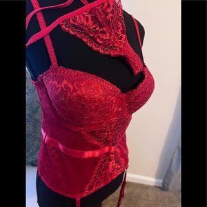 Red Transparent Floral Lace Halter Padded Bra Corset Bustier Lingerie